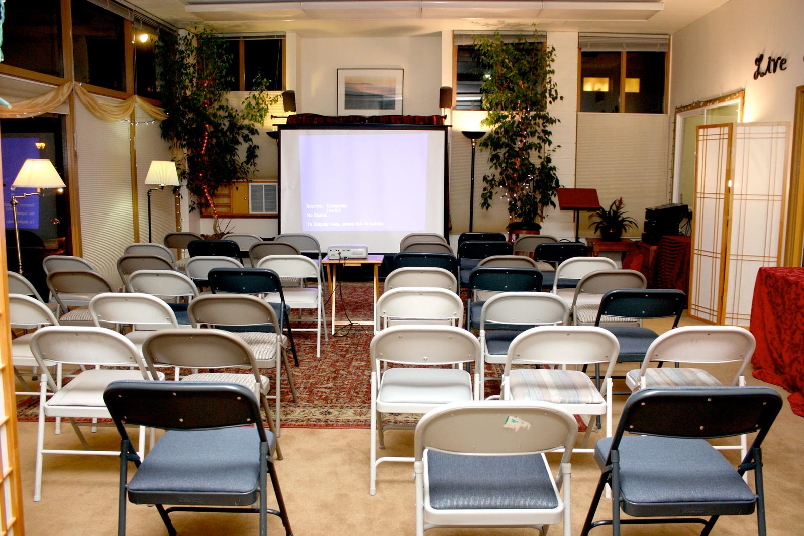 The Sunrise Center hall set up with theatre-style seating